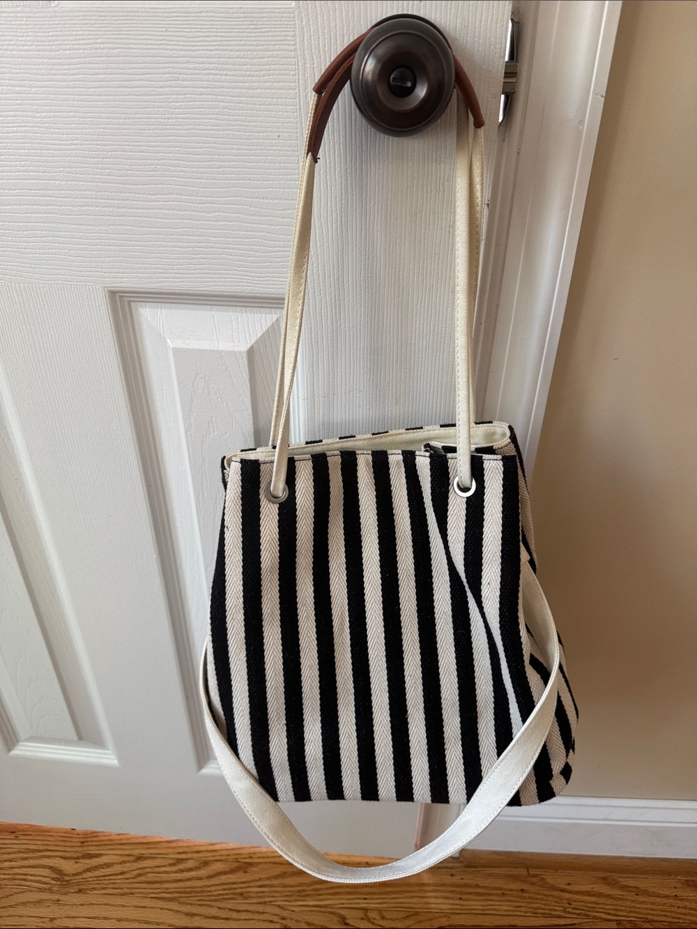 Striped Canvas Tote Bag in Black & White